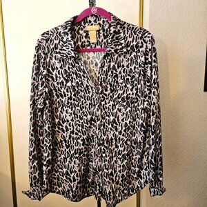 Miss Tina Knowles Leopard Button Up Blouse/Size XL/Black and Grey